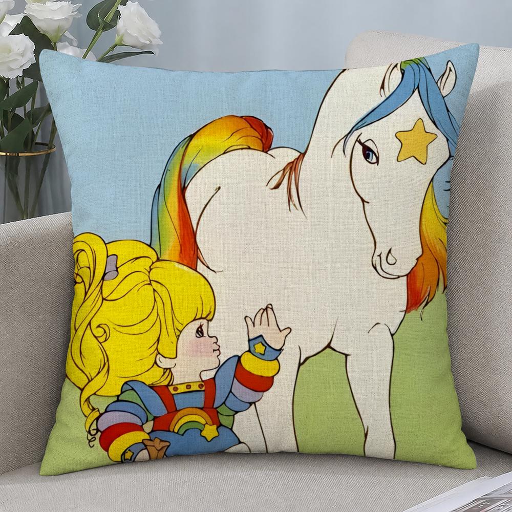 Cartoon Rainbow Brite Cushion Cover Cushion Covers Natural Linen Breathable Sofa Bedroom Decor Pillowcase