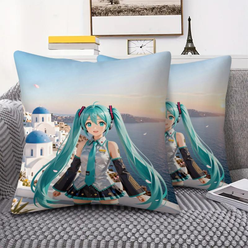 Hatsune Miku Santorini Sunset Throw Pillow With Core Anime Girl Cushion For Gaming Room Teens Room Sofa Bedroom Decor Fans Gift