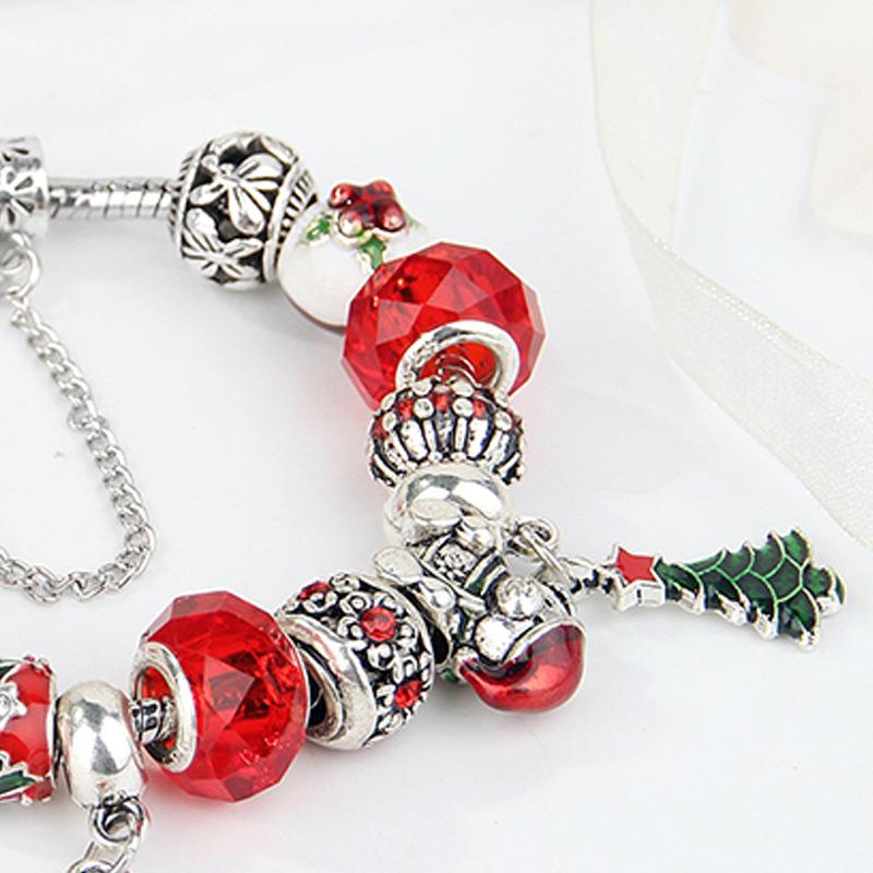 Antique Silver Christmas Bell Ornament Bracelet with DIY Glass Beads