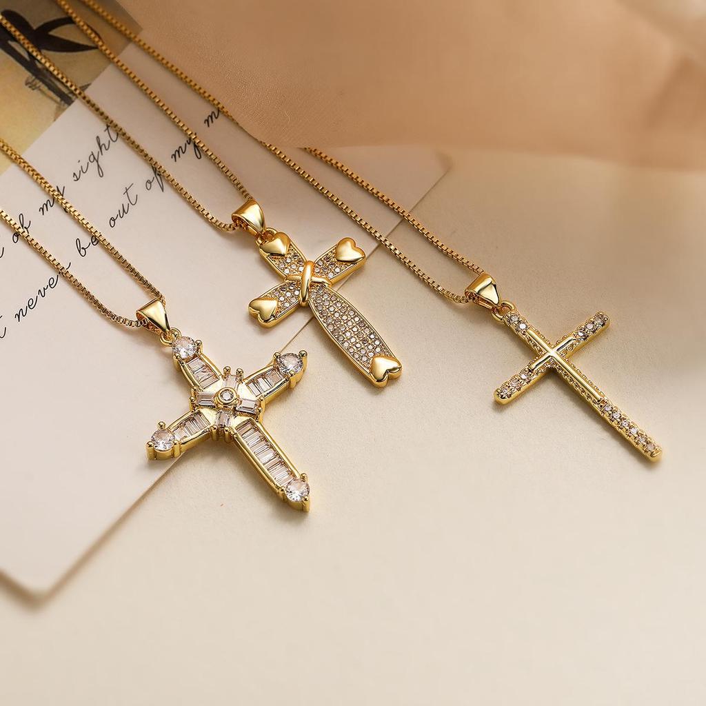 Aogu 18K Zlatem Plátovaný Zirkonový Křížek Přívěsek Náhrdelník - Dámský Minimalistický Retro Design