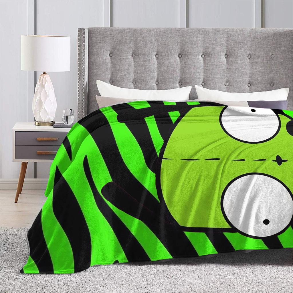 Gir Invader Zim Cartoon  Throw Blanket  Flannel Bedspread For Couch Chair Sofa Bed Funny Sofa Bed Cover