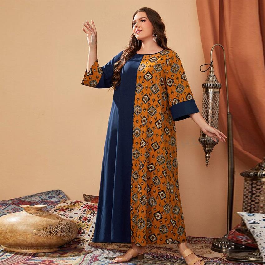 2024 Foreign Trade New Malaysian Turki Robe Fashion Loose Printed Dress