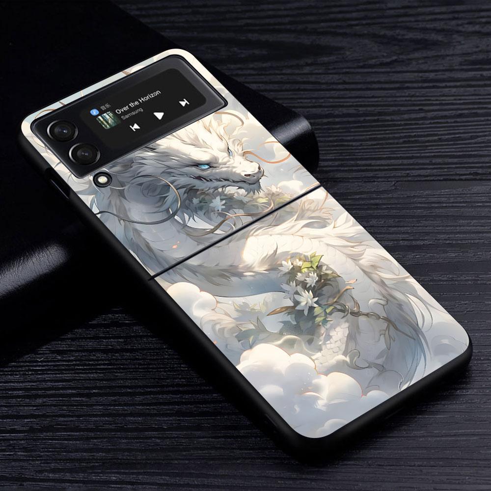 Cartoon Dragon Case for Samsung Galaxy Z Flip4 Flip3 5G PC Hard Cell Phone Shell Z Flip 4 3 Black Coque Zflip4 Zflip3 Cover