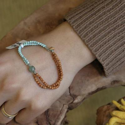Minimalist Chinese Olive Pit & Turquoise Buddhist Beaded Bracelet – Versatile Literary Jewelry