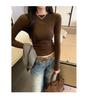 Women's Slimming Gray Crew Neck Long Sleeve T-shirt - Korean Style, Versatile Inner Layer for Autumn/Winter.
