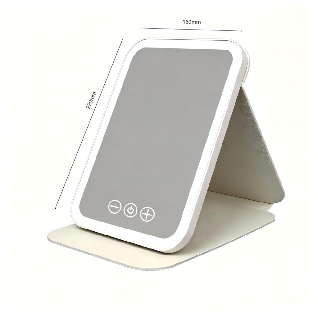USB Rechargeable Vanity Mirror with Touch Screen, 3 Color LED Lights & Dimming, Portable Folding Makeup Mirror for Home & Travel