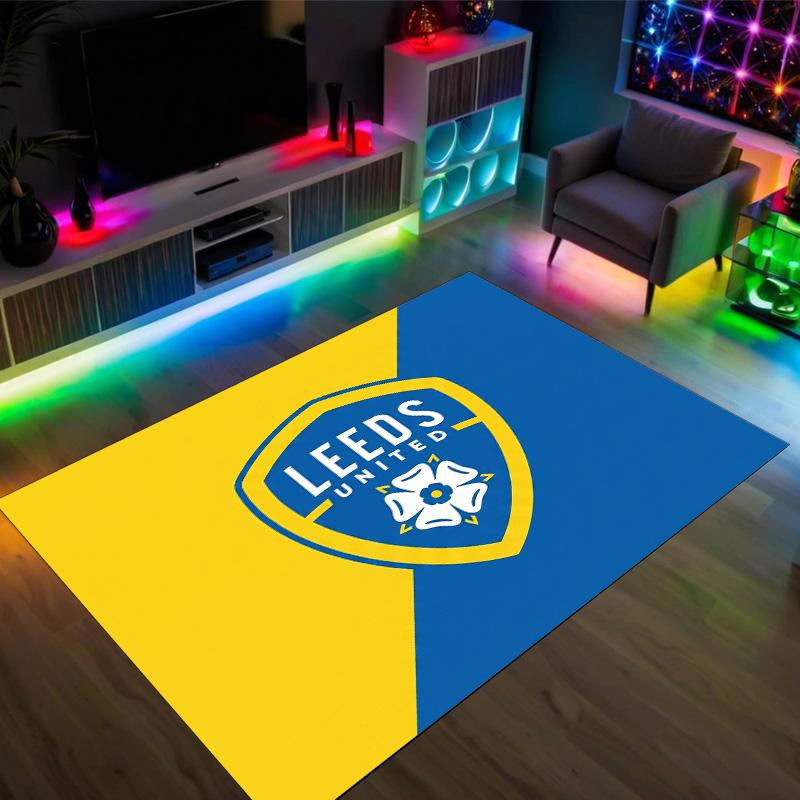 Leeds United Fußball Design Kristall Samt Teppich Gemütlich Kein?Rutschfester Teppich mit Aufdruck für Schlafzimmer Wohnzimmer Eingang