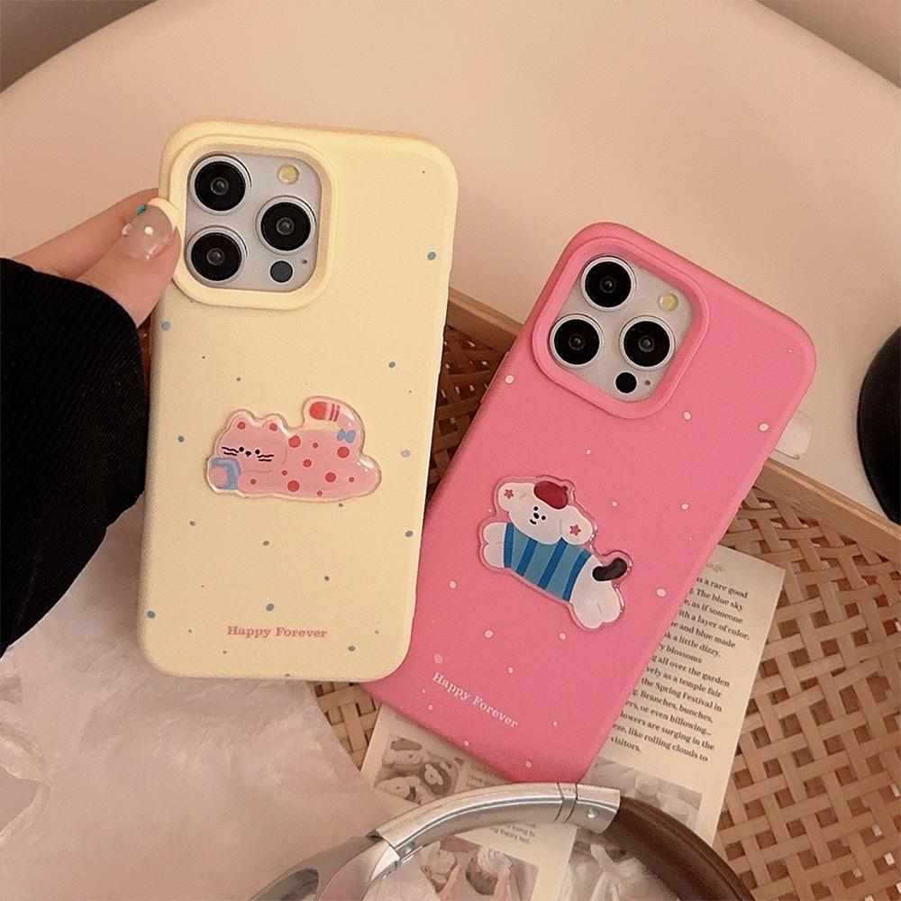Polka Dot Cats and Dogs 16pro Max Apple 17 Mobile Phone Case Silicone Iphone14 Suitable for 13 Three dimensional