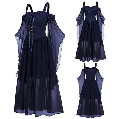 Damski kostium na Halloween w stylu vintage, gotycki, jednolity kolor, patchworkowe sukienki