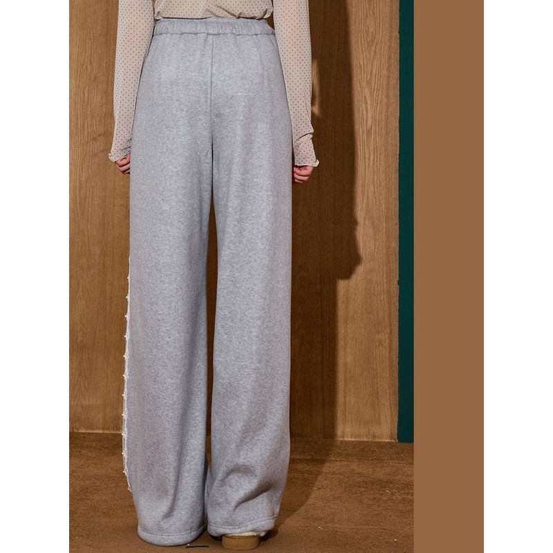 Coolhut Lace High-Waisted Draped Drawstring Loose Wide-Leg Fleece-Lined 2025 Winter Women's Casual Pants