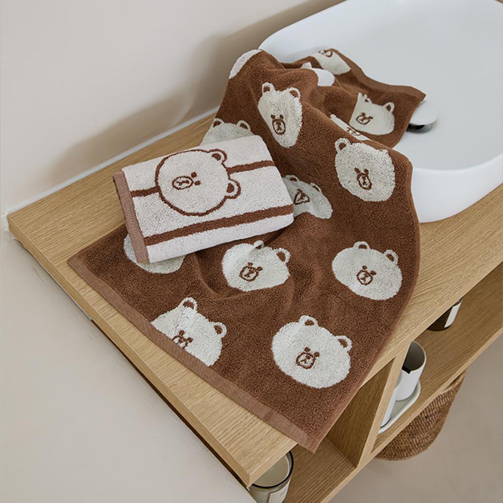 LINE FRIENDS x Songwol Brown Basic Towel 2-Piece Set (Brown, Ivory)