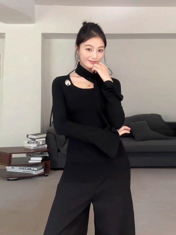 Xinwang Asymmetric One-Shoulder Ribbon Long Sleeve Women's T-shirt - 260g Modal