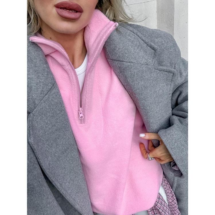Autumn Winter New Women Casual Outerwear Top French Minimalist Loose Fit Fashion Sports Sweatshirt Solid Color