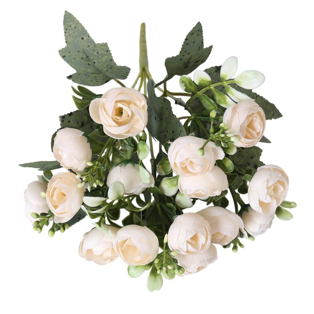 

15 Peony Flower Buds Artifiical Flower Branch Camellia Flexible Stems Fake Flower 31cm Height with Green Leaves Silk Flower бежевий