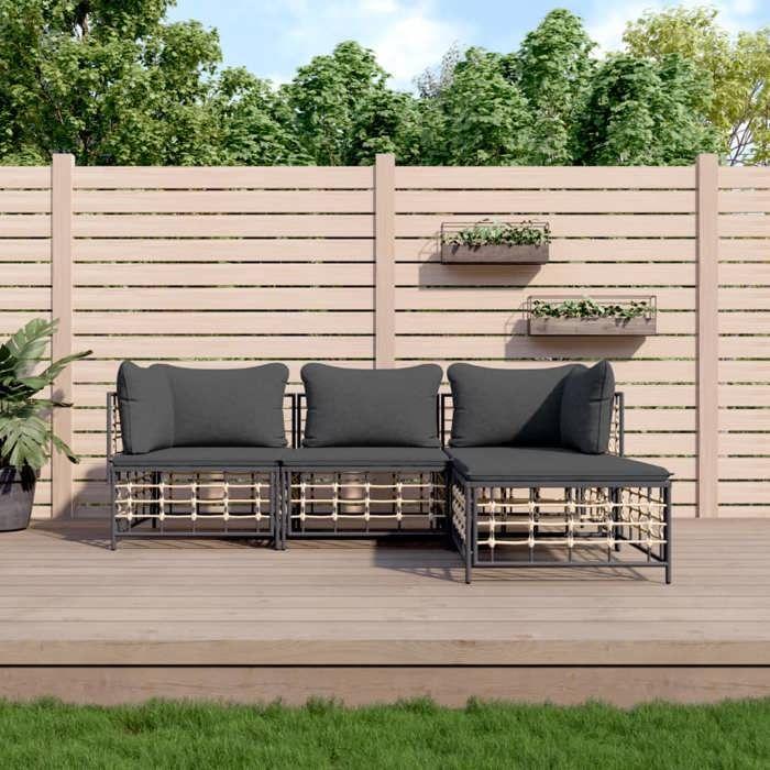 VidaXL Salon de jardin 4 pcs avec coussins anthracite résine tressée, ensemble de salon, ensemble de salon d'extérieur, 3186739