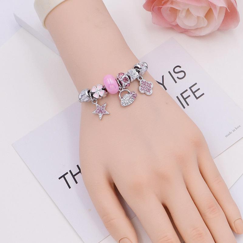 Adjustable Chain Link Diamond Beaded Four Leaf Clover Lucky Charm Bracelet Light Luxury DIY Jewelry Accessory