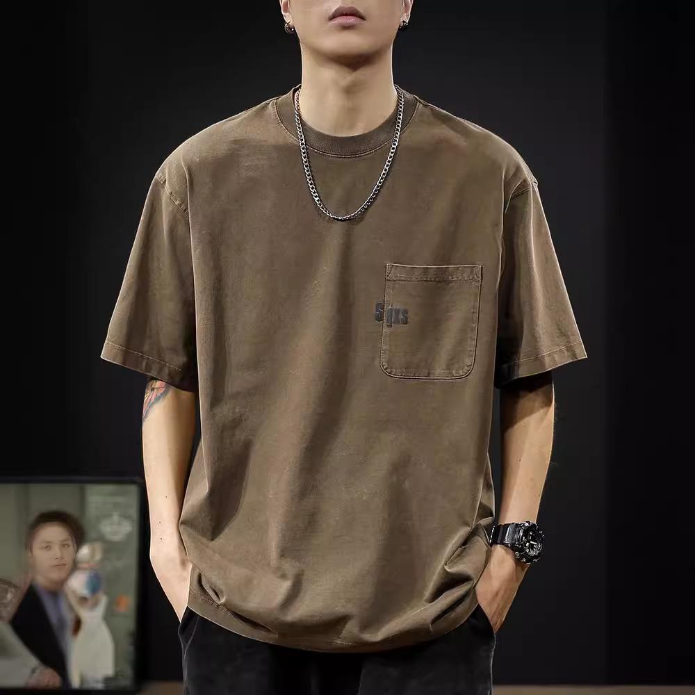 Men's Retro American Classic Washed Cotton T-Shirt - 280g Heavyweight, Short-Sleeved, Summer Trend.