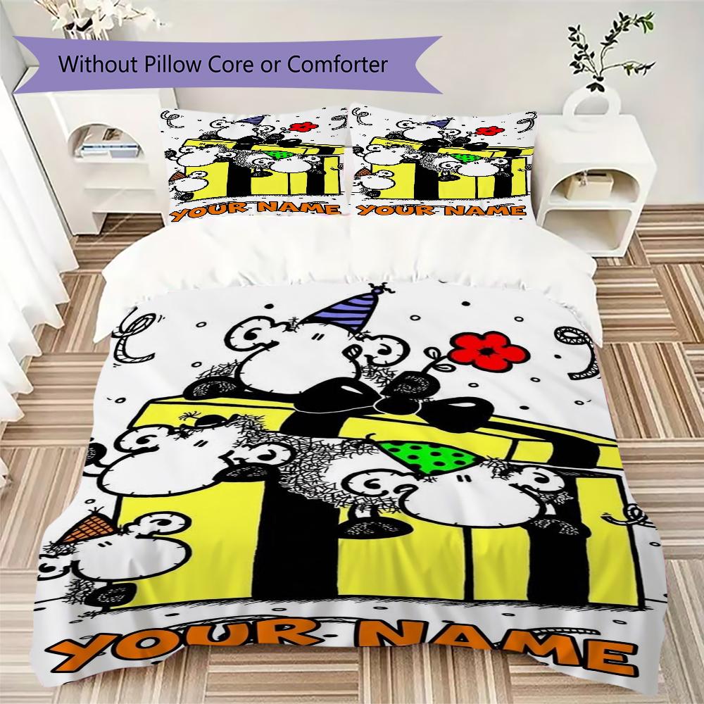 Custom Name Sheepworld Pattern Bedding Uilt Set Uilt Cover Pillowcase Home Decoration Birthday Gift (1*duvet Cover+2*pillowcase Without Core)