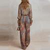 European and American Style Women's Clothing 2026 Casual Suit, New Fashion Temperament Deep V-neck Wide-leg Pants Suit