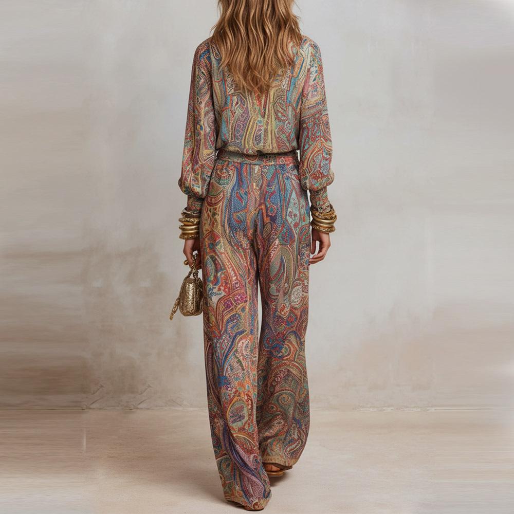 European and American Style Women's Clothing 2026 Casual Suit, New Fashion Temperament Deep V-neck Wide-leg Pants Suit