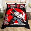 Set Letto Samurai Giapponese, Copripiumino con Siluetta di Edificio Paesaggio Tramonto Giappone per Uomini Adolescenti, Nero Rosso