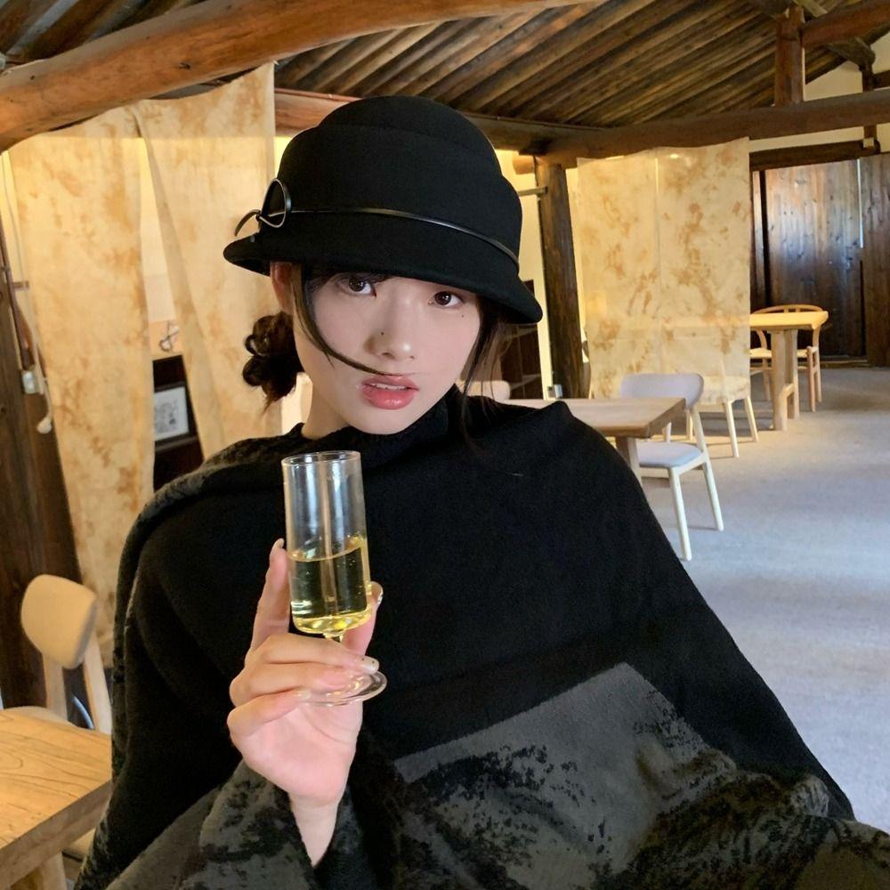 Pearl Woolen Bucket Hat Bow Wool Fisherman Hat Fashion Basin Hat  Outdoor