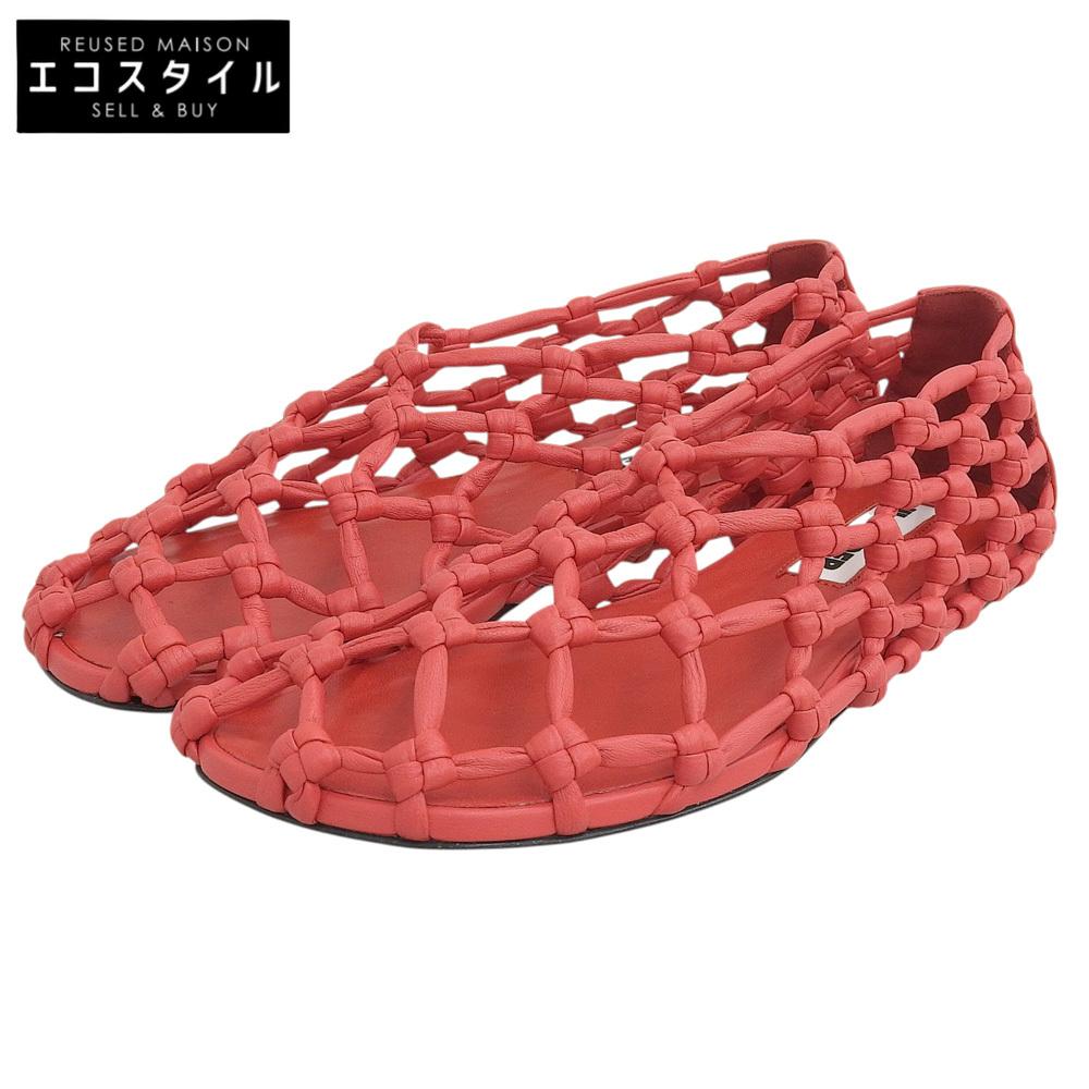 JIL SANDER Nappa Leather Décolleté Ballerina Hand-Knotted Flats, Rouge/Red, Size 37, J15WZ0027, 25Stainless Steel shoes 37 RougeUsed