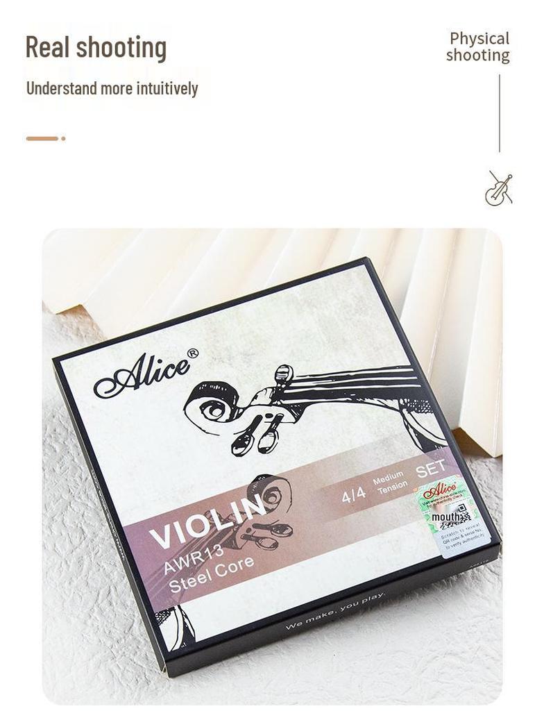Alice Violin Strings AWR13: High-Performance Exam Set with High-Carbon Steel & White Copper Wound Strings