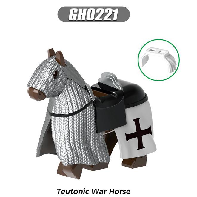 MOC Medeival Knights Horse Building Blocks Crow Wolf Warhorse Eagle Lion Green Dragon Warrior Bricks Toys Kids Gift