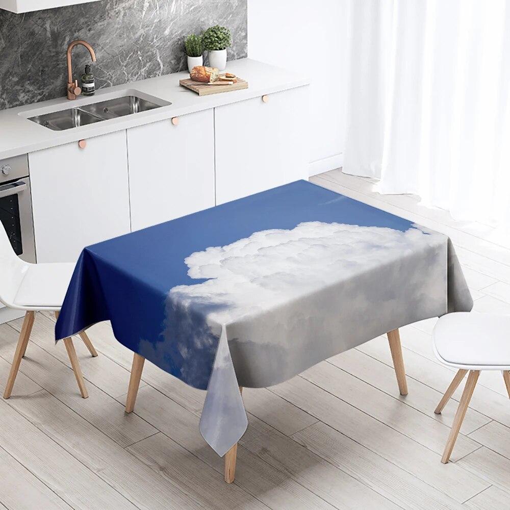 Blau Weiß Wolke Tischdecke Cumulus Schmutzabweisend Wasserdicht Rechteckig Küchentisch Heimdekoration