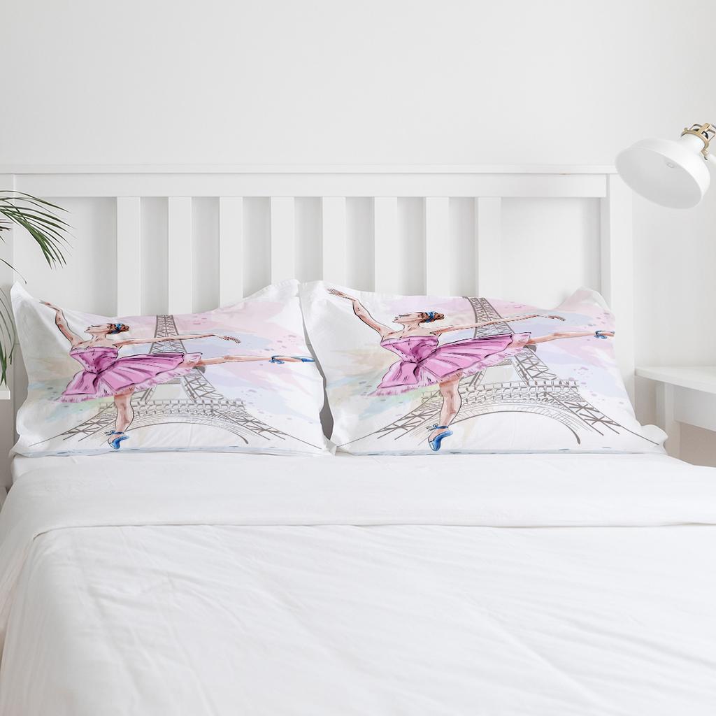 Frau Tanzen Eiffelturm Kunst Bettwäsche Set 3-teilig Bettbezug Kissenbezug Kinder Erwachsene Bettbezug Doppelbett Set Heimtextil