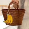 Lovely Miniature Banana Peach Bag Charm Soft PU Leather Keychain For Teens Portable Bag Decoration Pendant