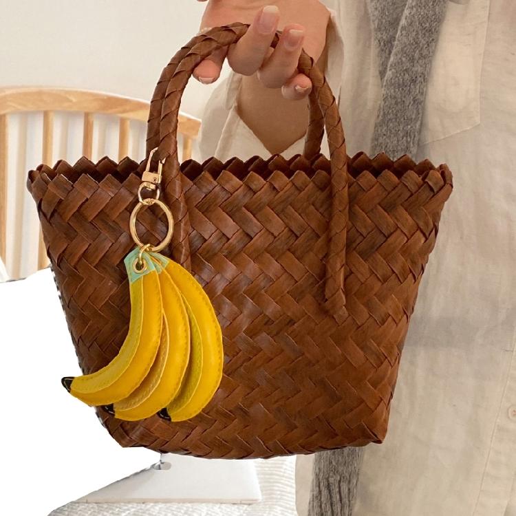 Lovely Miniature Banana Peach Bag Charm Soft PU Leather Keychain For Teens Portable Bag Decoration Pendant
