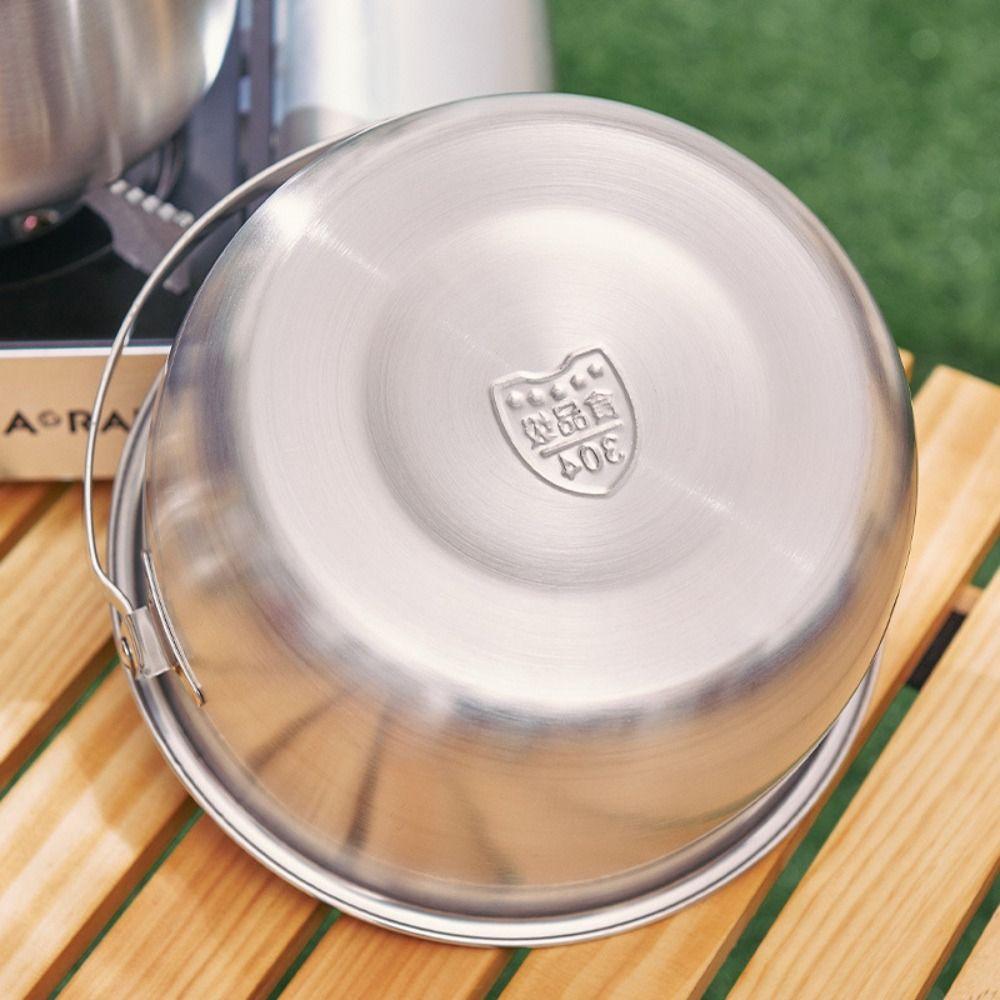 with Handle and Lid Outdoor Camping Pot Stainless Steel Portable Single Pan Pot Picnic
