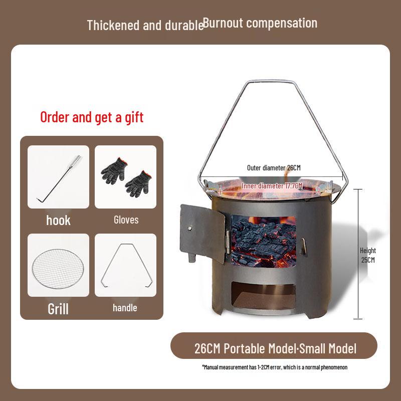 Heavy-Duty Portable Firewood Stove for Outdoor Camping and Tea Brewing