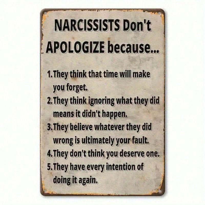 Vintage Metal Sign Wall Decor Narcissism Quote for Home Bar