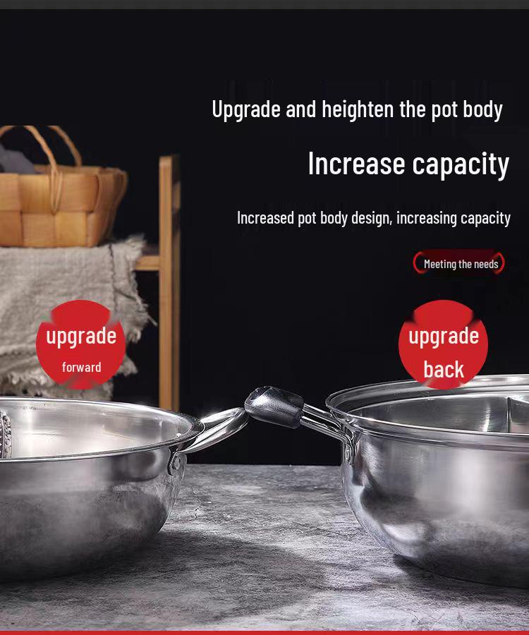 Yin-Yang Verdickter Edelstahl Hot Pot mit Deckel - Klare Suppe Shabu-Shabu Flachboden-Design, Kompatibel mit Gewerbeinduktionskochfeldern