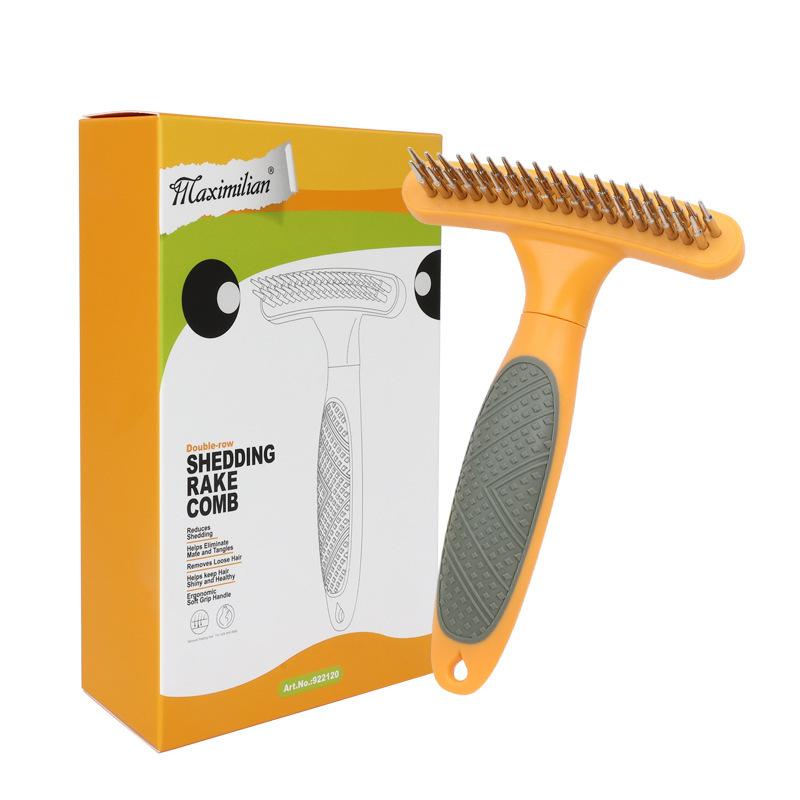 Pet Supplies, Double Row Rake Comb, Dog Comb Teddy Pet Needle Comb Open Knot Hair Removal Brush Beauty Rake Comb оранжевый