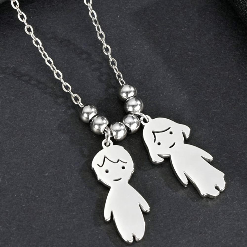 Stainless Steel Boy Girl Necklace Pendant Lover Necklace Choker Family Necklace Lovers