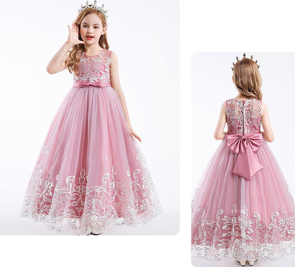 Karwavyi Long Dress for Perfect for Piano Kindergarten Entrance and Sleeveless and Perfect for Formal Wear Children's Girls, Recitals, Weddings,