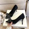 Bow banquet temperament pointed single shoes 2025 new fashion versatile small fragrance sexy high heels women's stiletto