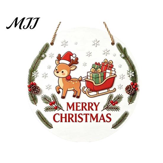Decorative Entrance Wall Art Christmas Hanging Pendant with Lanyard, Wooden Sign for Front Indoor Outdoor Seasonal Decor Door, Creative Farmhouse