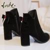 Red Carpet Cow Suede Wedding Women's Shoes 2024 New Fashion Keep Warm Butterfly Knot High Heels Pumps Party Ankle Boots Autumn