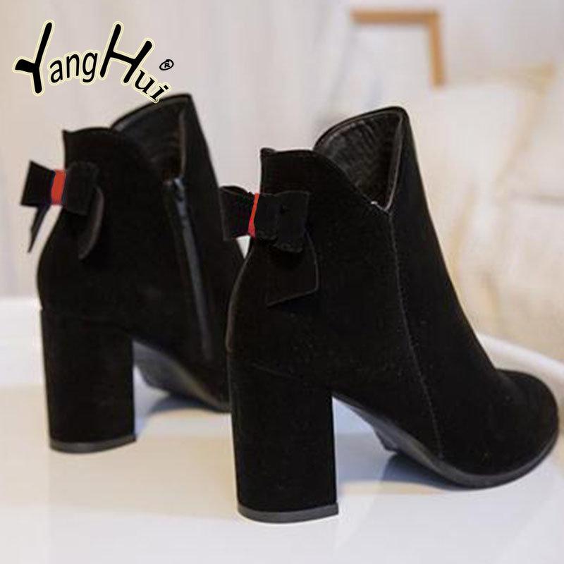 Red Carpet Cow Suede Wedding Women's Shoes 2024 New Fashion Keep Warm Butterfly Knot High Heels Pumps Party Ankle Boots Autumn