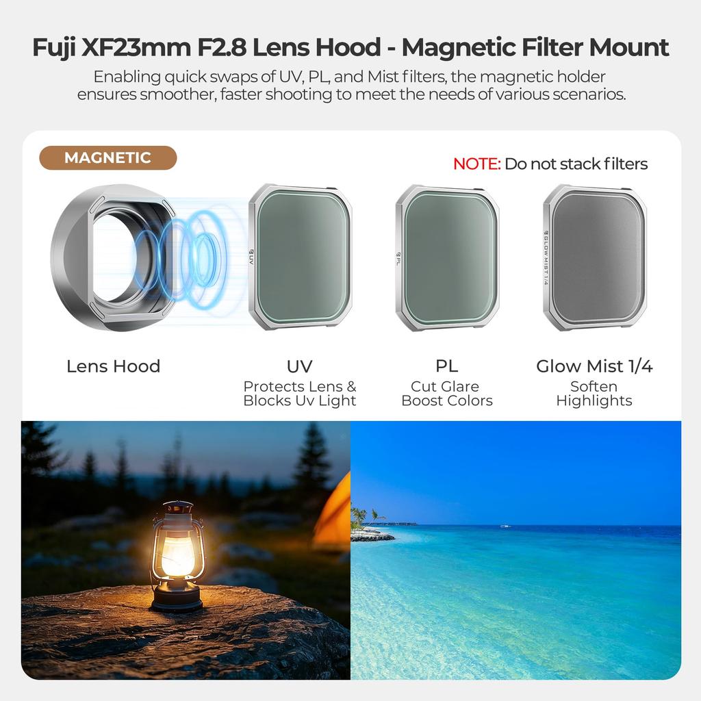 Freewell Lens Hood for Fujifilm Magnetic Stackable and Mist Filters with Tempered Glass Protection X-E5 – & CPL, UV, (Silver)