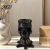 Retro Skull Ornament Gothic Vase, Spooky Resin Head Statue, Halloween Table Centerpiece Home Decor Flower Vessel for Shelf Mantel Decorative