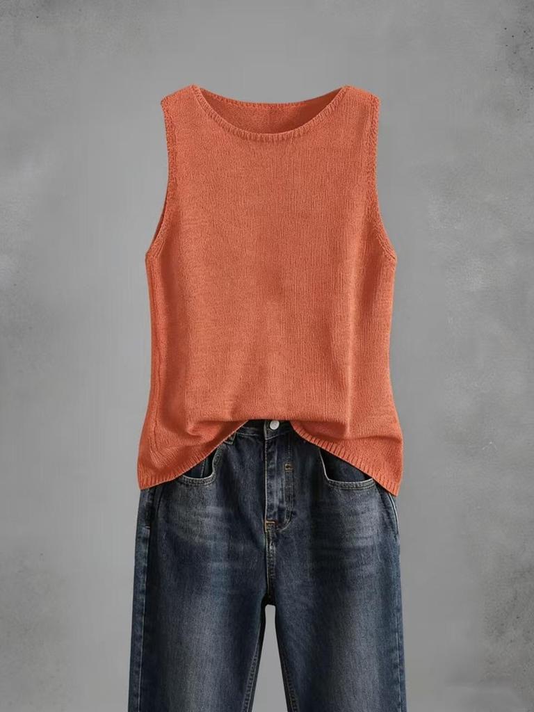 Women's Summer Breathable Ice Silk Knit Sleeveless Round Neck Top