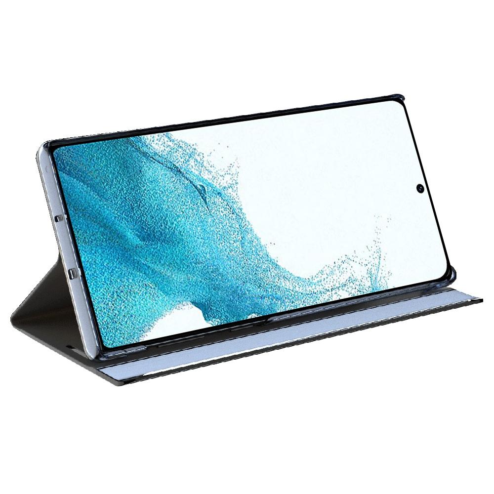 

For Samsung Galaxy S23 Ultra Magnetic Adsorption PU Leather Drop-proof Cover Phone Stand Case with Side View Window Blue