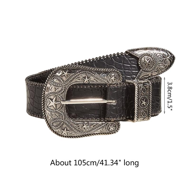 Relief Star Pattern Buckle Belts Woman Western Y2k Girls Belt for Jeans Men