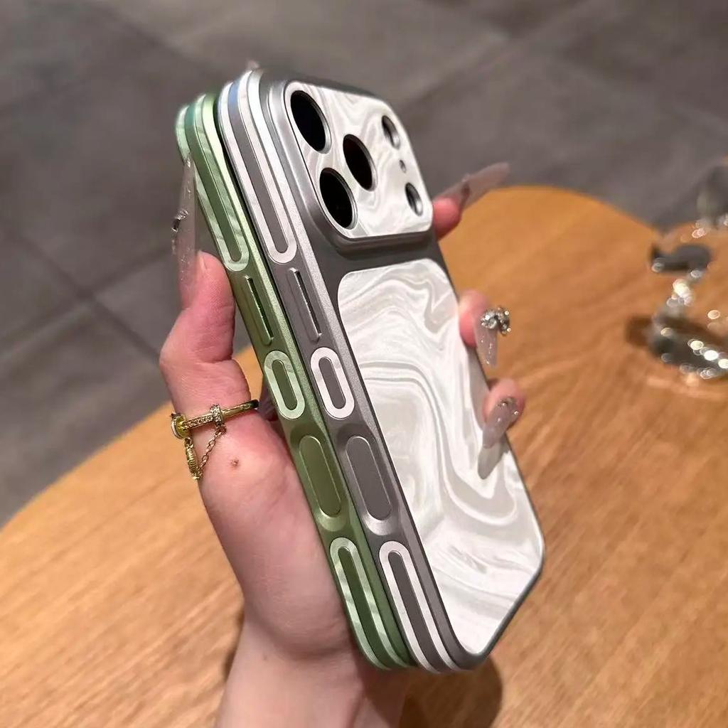 Fashion Water Ripple Large Window Case For iPhone 17 16 15 14 13 Pro Max Solid Color Shockproof Matte Bumper Protection Cover